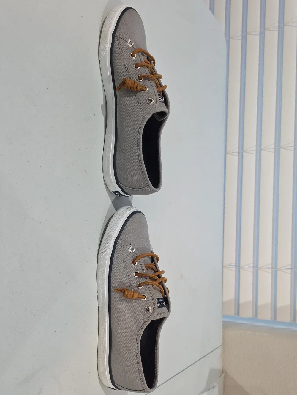 Sperry Women's 6.5 Pier View Gray Canvas Sneaker with Leather Laces